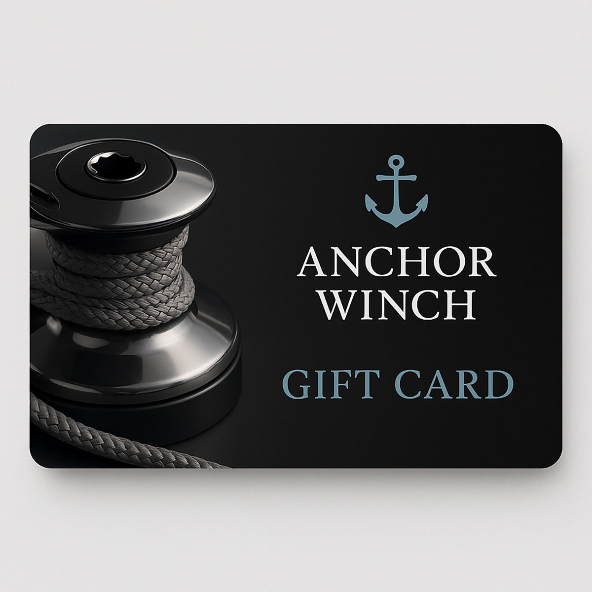 Gift card with anchor winch design on a black background