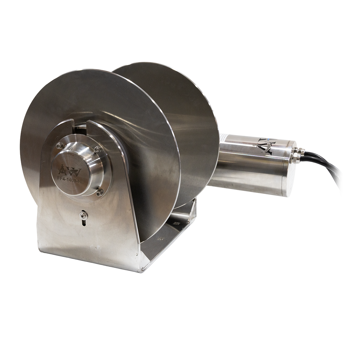 Metallic pulley system on a white background