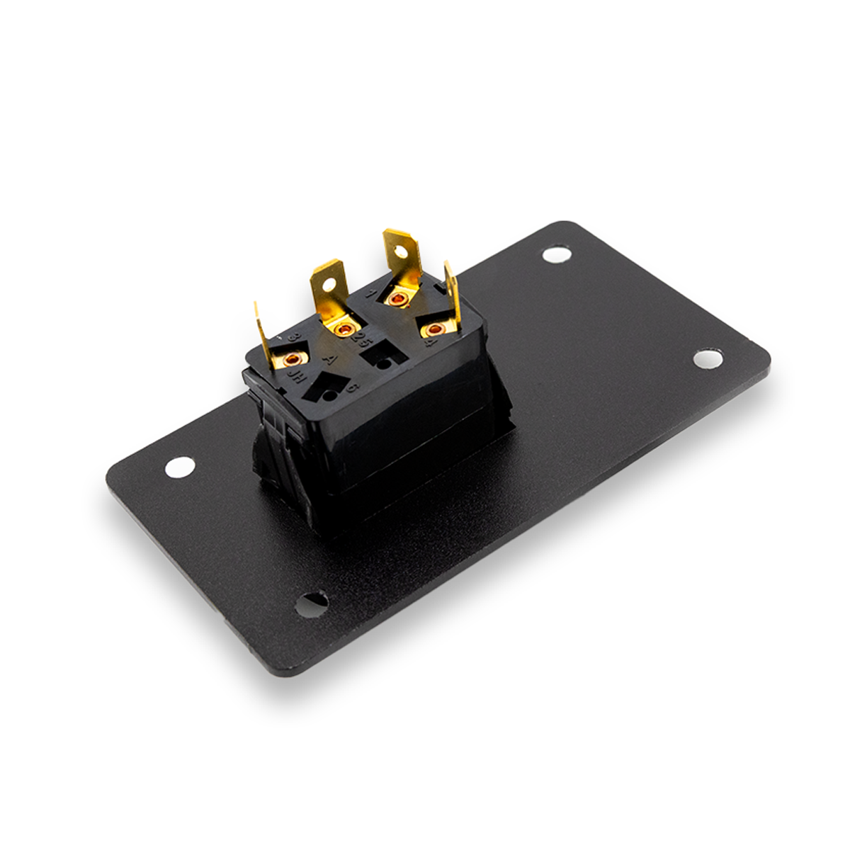 A black momentary up/down rocker switch with a white logo and anchor symbol, labeled 'UP' and 'DOWN'.