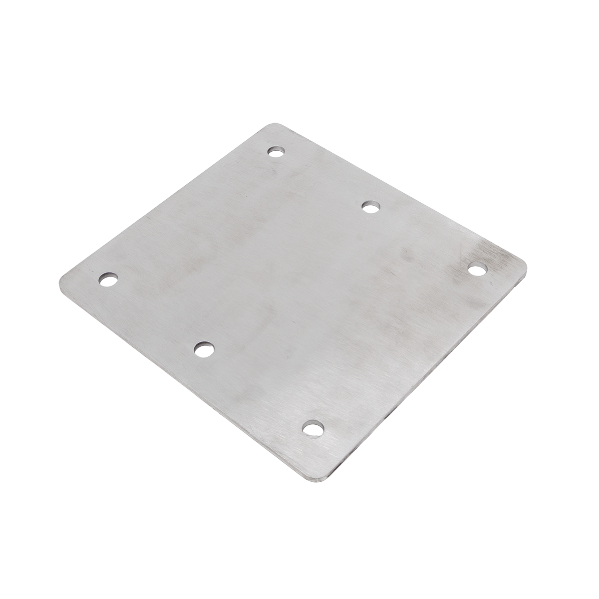 Metal mounting plate with multiple holes on a white background