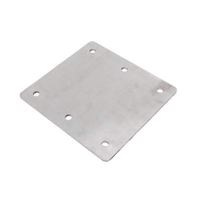 Metal mounting plate with multiple holes on a white background