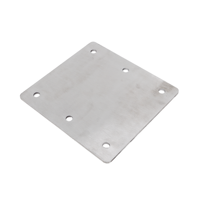 Metal mounting plate with multiple holes on a white background