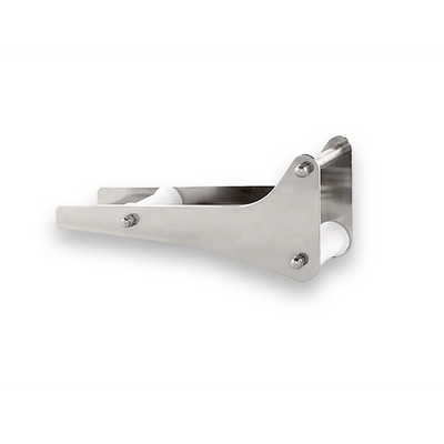 Stainless steel small straight bowsprit with mounting holes and angled rollers for anchor deployment.