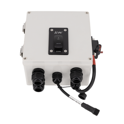 Control panel with switch and cables on a white background