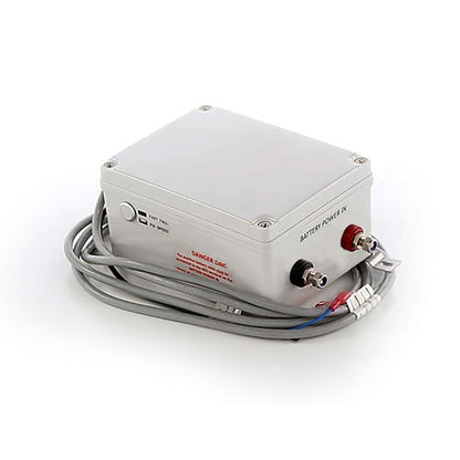 White electronic fast fall receiver device with cables on a white background