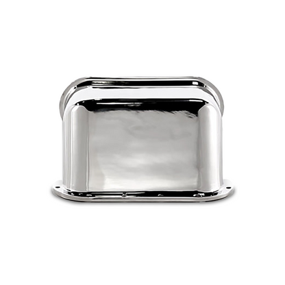 A stainless steel 8-inch wide hawse pipe designed for marine applications to guide anchor lines.