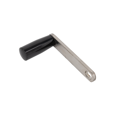Metal lever with black handle on a white background